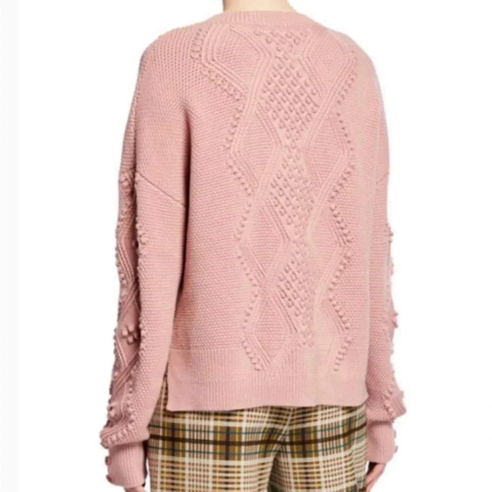 Jonathan Simkhai Cable Knit Pom Pom Sweater Antique Rose - Picture 6 of 8